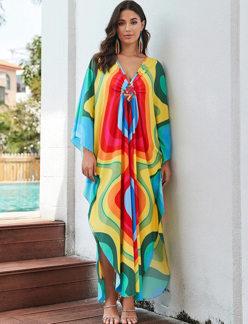 KECVOT Kaftan Dresses for Women Plus Size Batwing Sleeve Caftans Long Bathing Suit Cover Up Maxi Beach Dress Loungewear - Image 2
